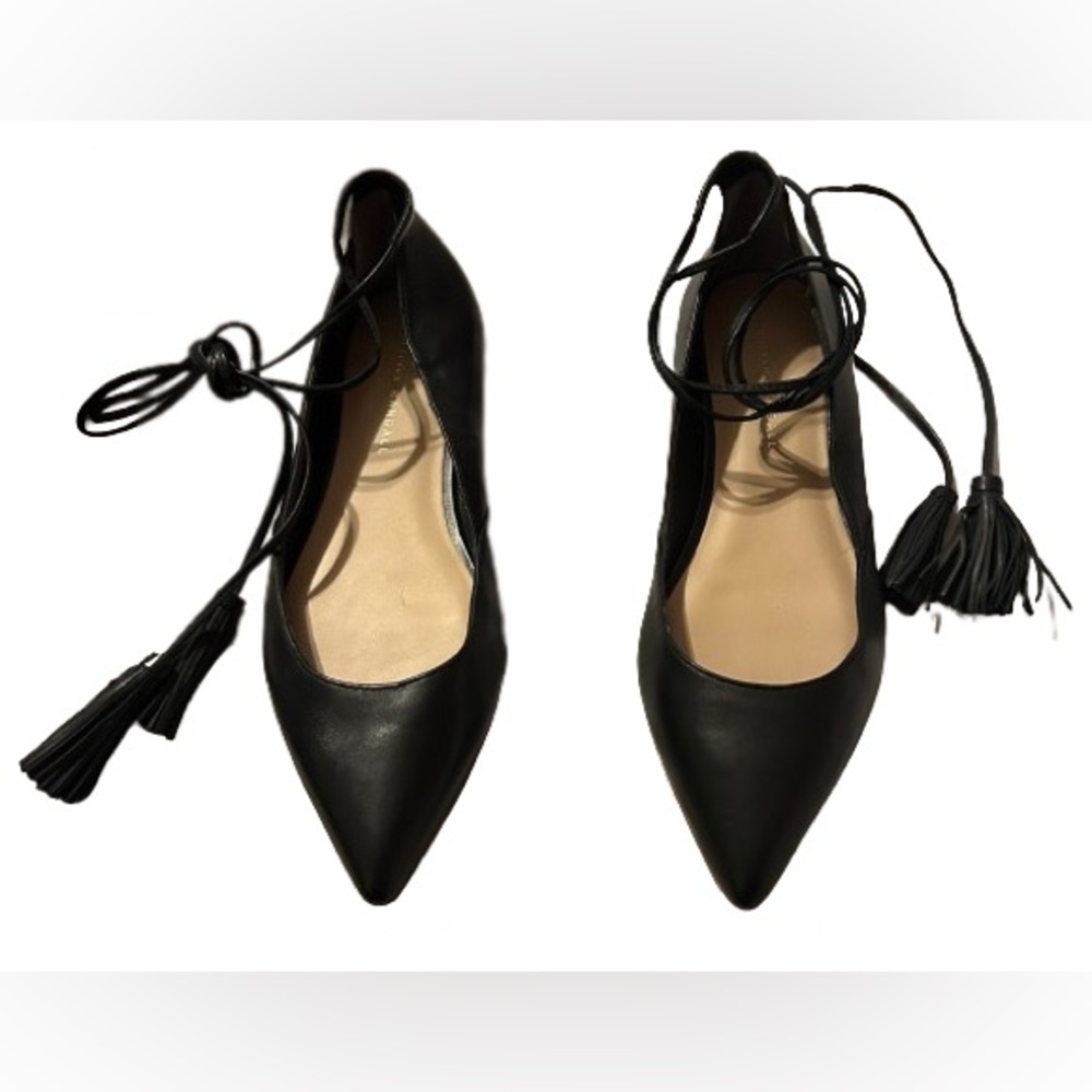 Loeffler Randall Black Penelope Lace Up Leather Flats - Black - Size 8.5 B